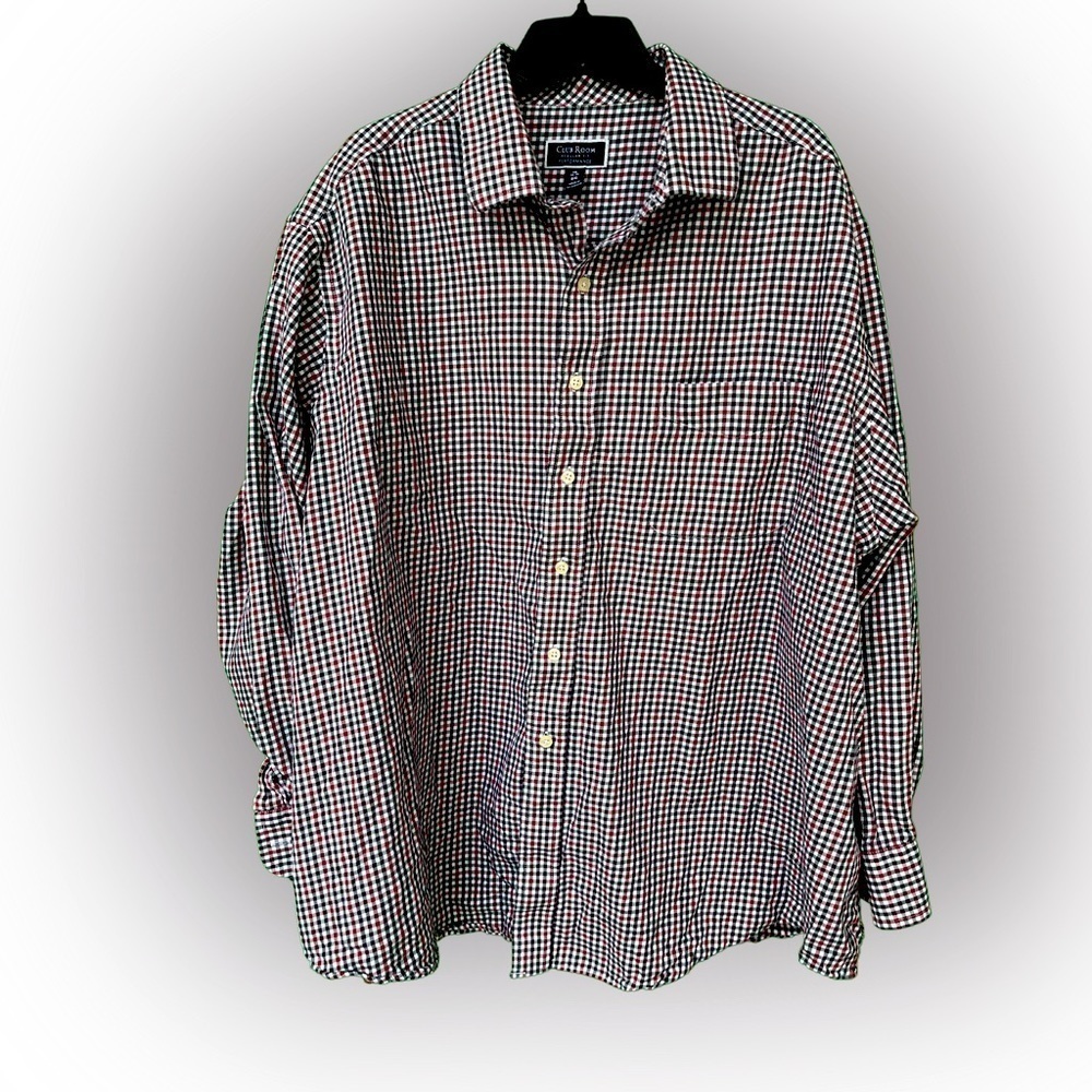 Club Room Red and Green Plaid Dress Shirt. Size 19 Neck/ Big Fit.
